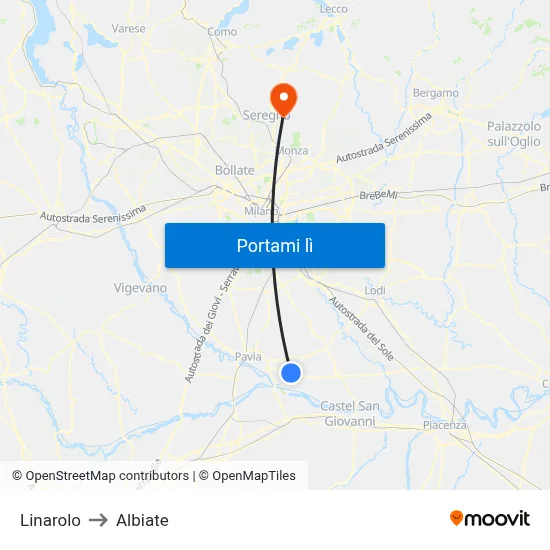 Linarolo to Albiate map