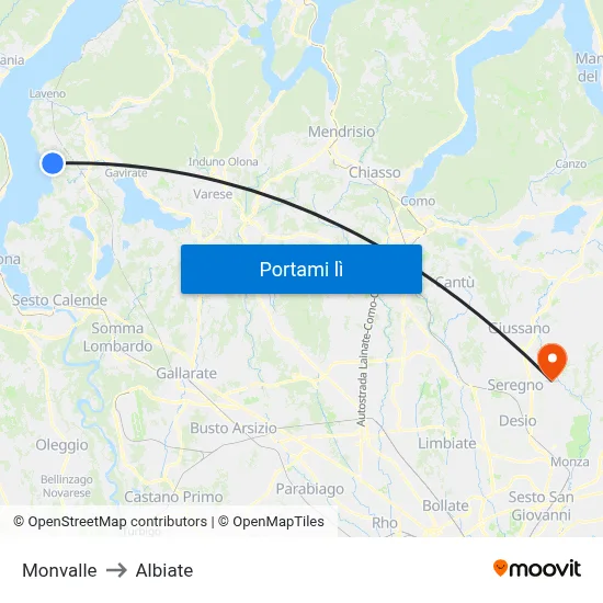 Monvalle to Albiate map