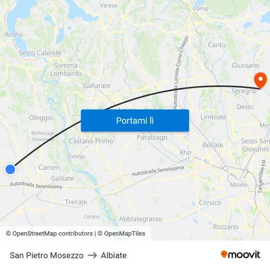 San Pietro Mosezzo to Albiate map