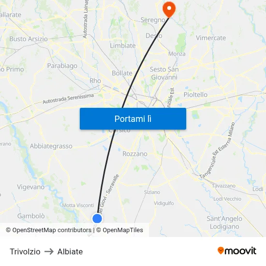 Trivolzio to Albiate map