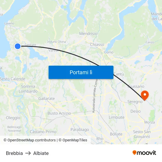 Brebbia to Albiate map