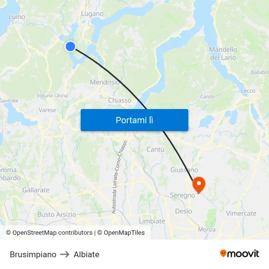 Brusimpiano to Albiate map