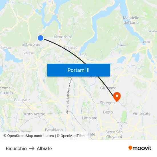 Bisuschio to Albiate map