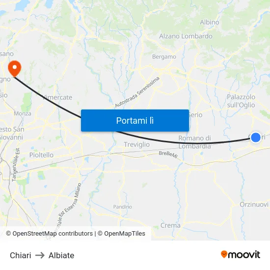 Chiari to Albiate map