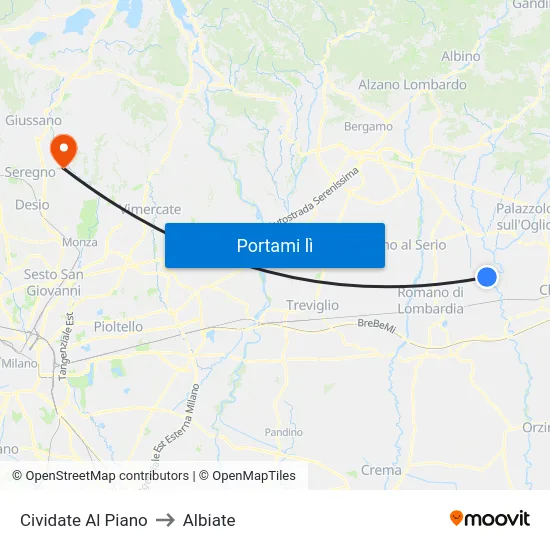 Cividate Al Piano to Albiate map