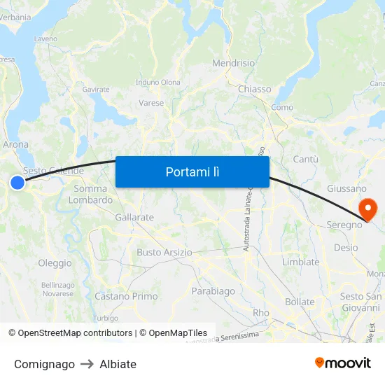 Comignago to Albiate map