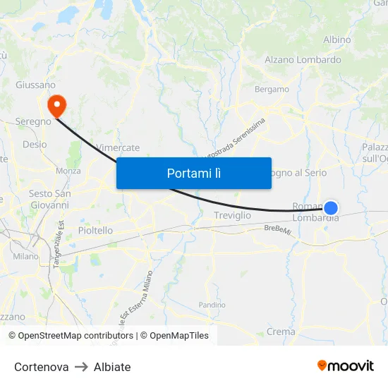 Cortenova to Albiate map