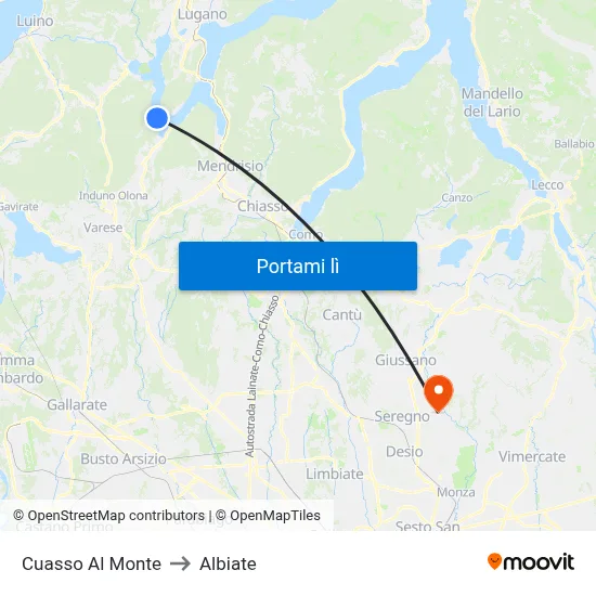 Cuasso Al Monte to Albiate map