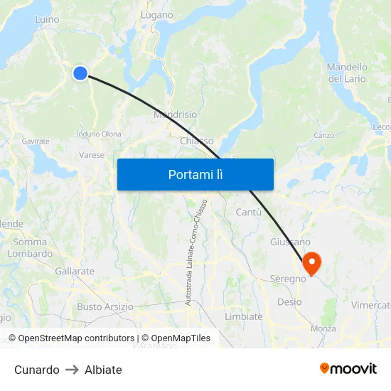 Cunardo to Albiate map