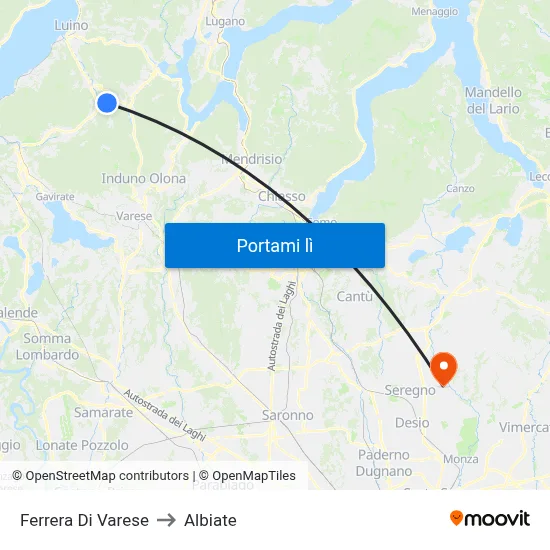 Ferrera Di Varese to Albiate map