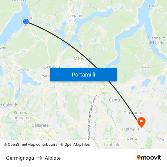 Germignaga to Albiate map