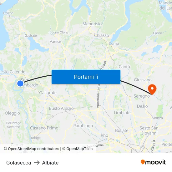 Golasecca to Albiate map