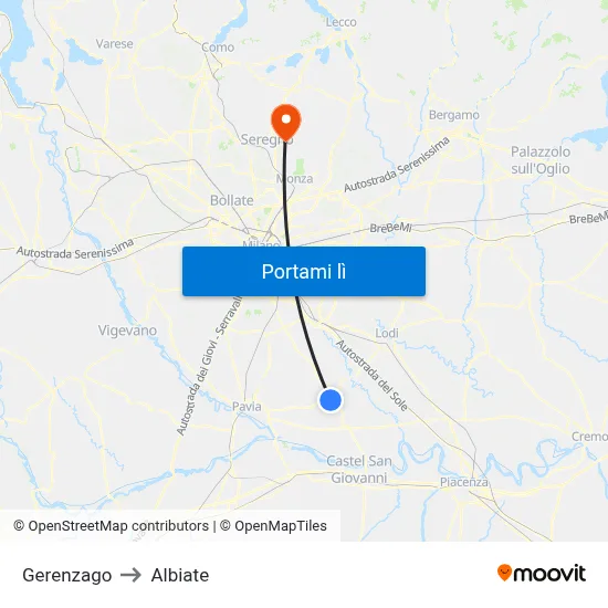 Gerenzago to Albiate map