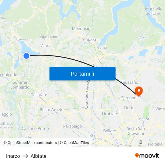 Inarzo to Albiate map