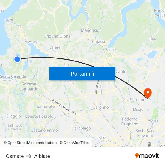 Osmate to Albiate map