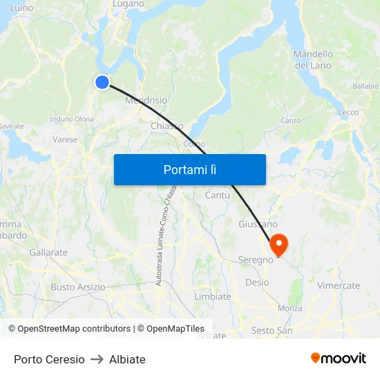 Porto Ceresio to Albiate map