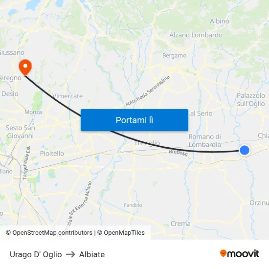 Urago D' Oglio to Albiate map