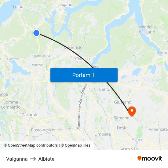 Valganna to Albiate map