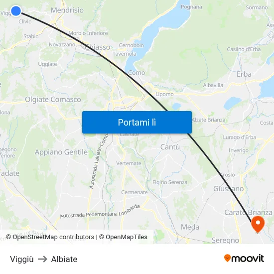 Viggiù to Albiate map