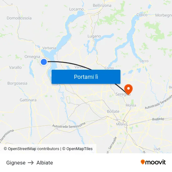 Gignese to Albiate map