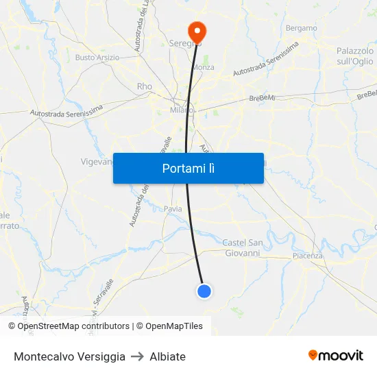 Montecalvo Versiggia to Albiate map