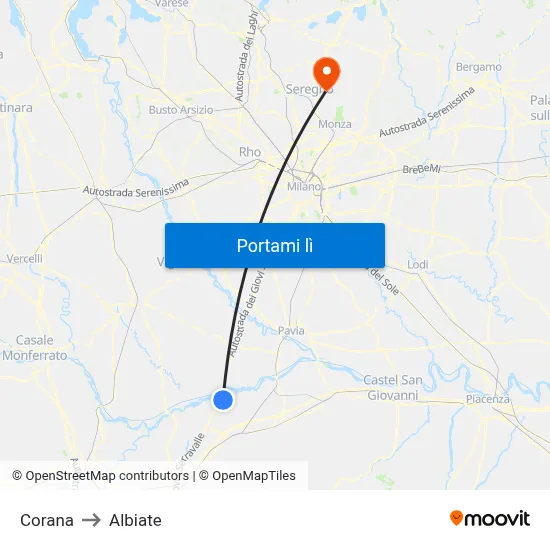 Corana to Albiate map