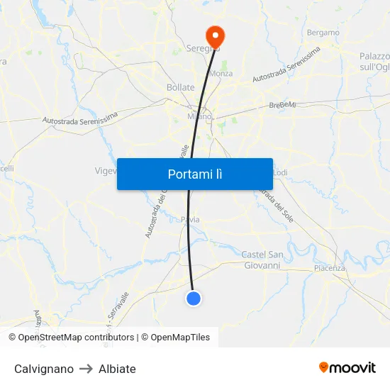 Calvignano to Albiate map