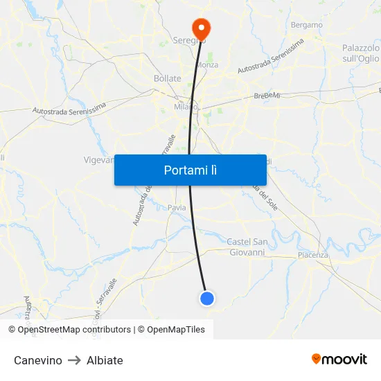 Canevino to Albiate map