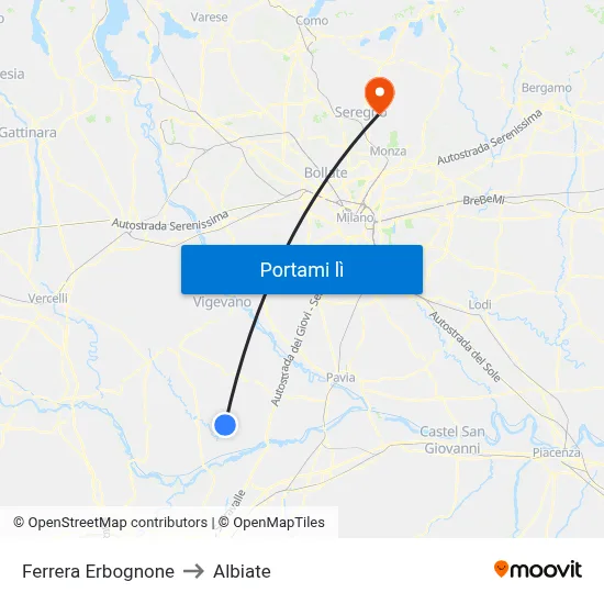 Ferrera Erbognone to Albiate map