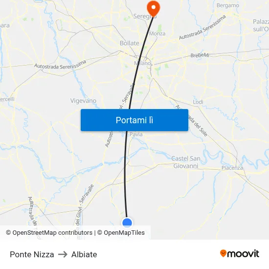 Ponte Nizza to Albiate map