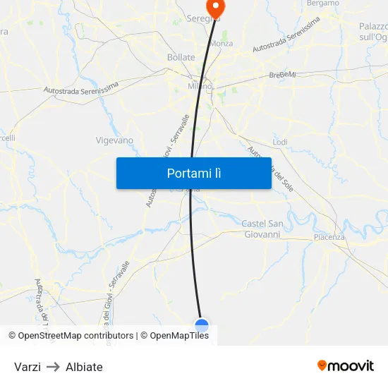 Varzi to Albiate map