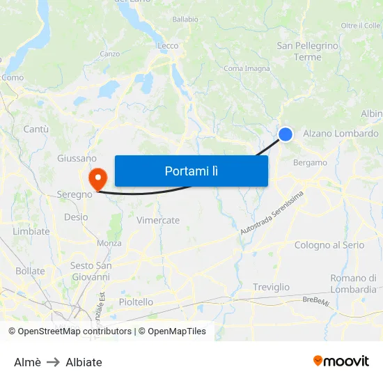 Almè to Albiate map