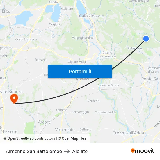 Almenno San Bartolomeo to Albiate map