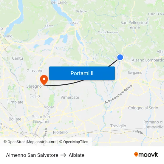 Almenno San Salvatore to Albiate map