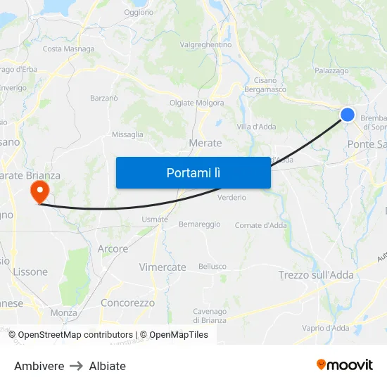 Ambivere to Albiate map
