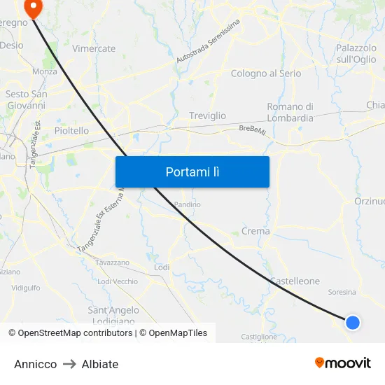 Annicco to Albiate map
