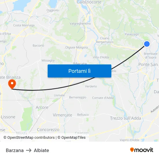 Barzana to Albiate map