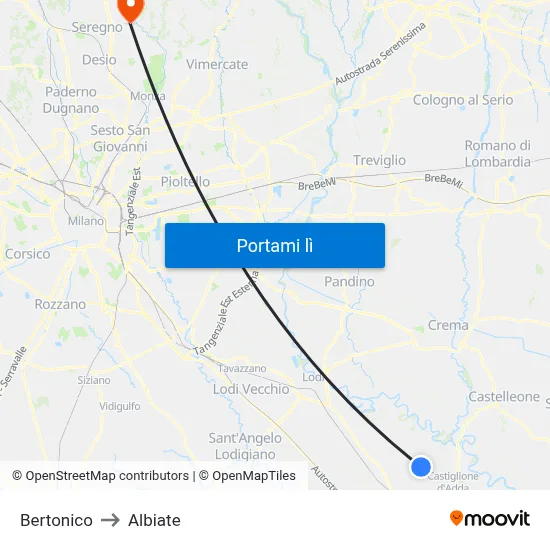 Bertonico to Albiate map