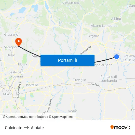 Calcinate to Albiate map