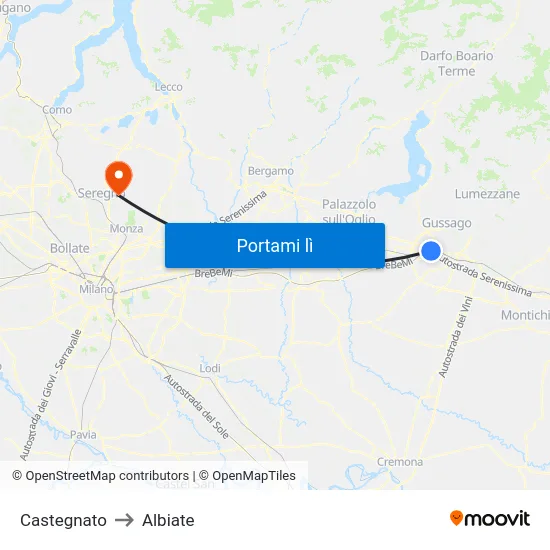 Castegnato to Albiate map
