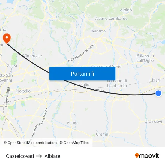 Castelcovati to Albiate map