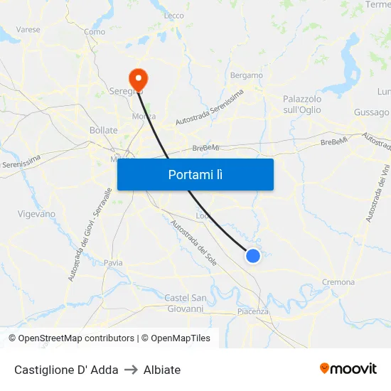 Castiglione D' Adda to Albiate map