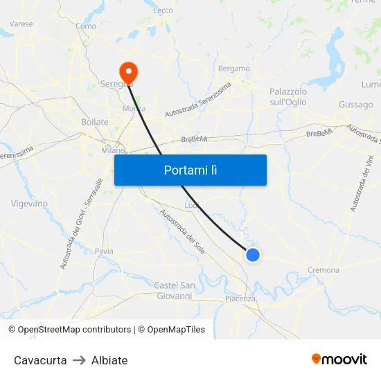 Cavacurta to Albiate map