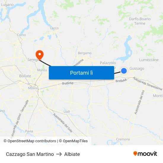 Cazzago San Martino to Albiate map