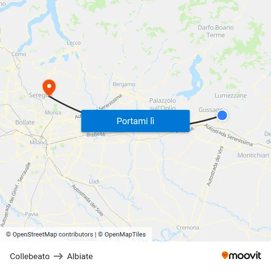 Collebeato to Albiate map