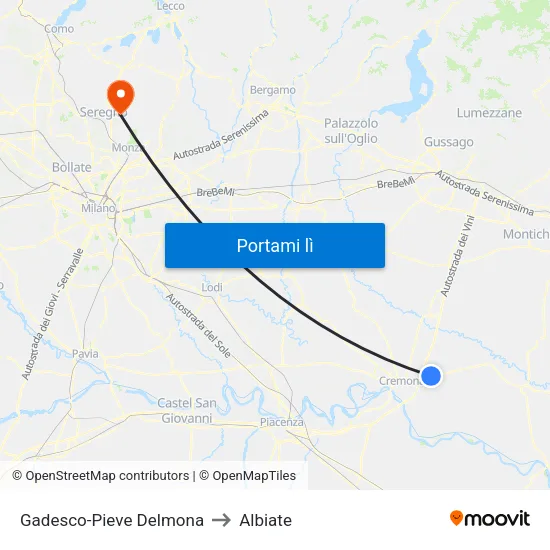 Gadesco-Pieve Delmona to Albiate map