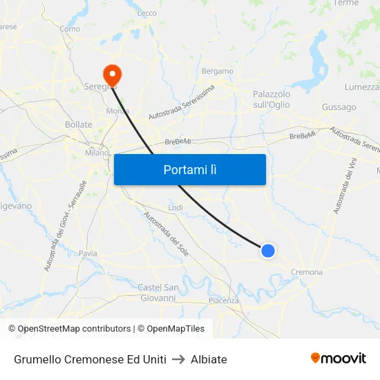 Grumello Cremonese Ed Uniti to Albiate map