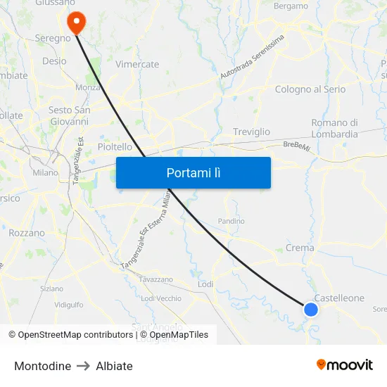 Montodine to Albiate map