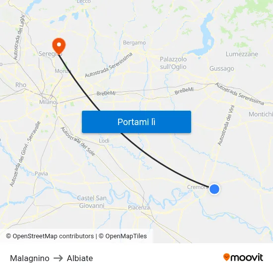 Malagnino to Albiate map