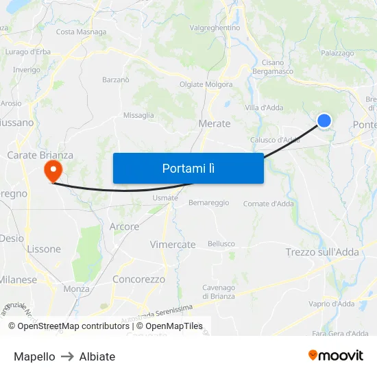 Mapello to Albiate map